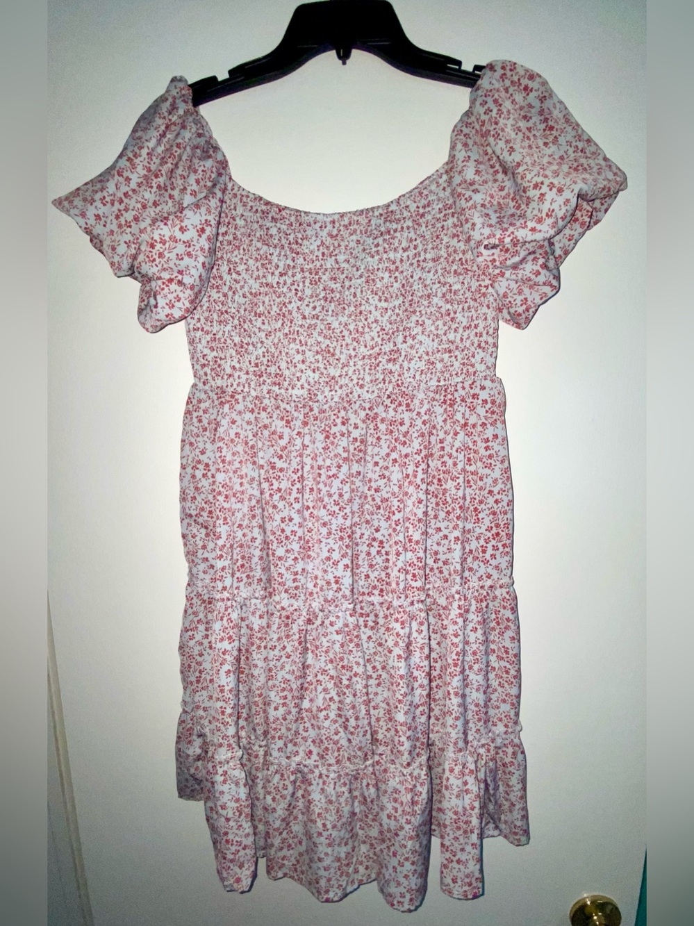 SHEIN White & Pink Floral Smocked Mini Dress